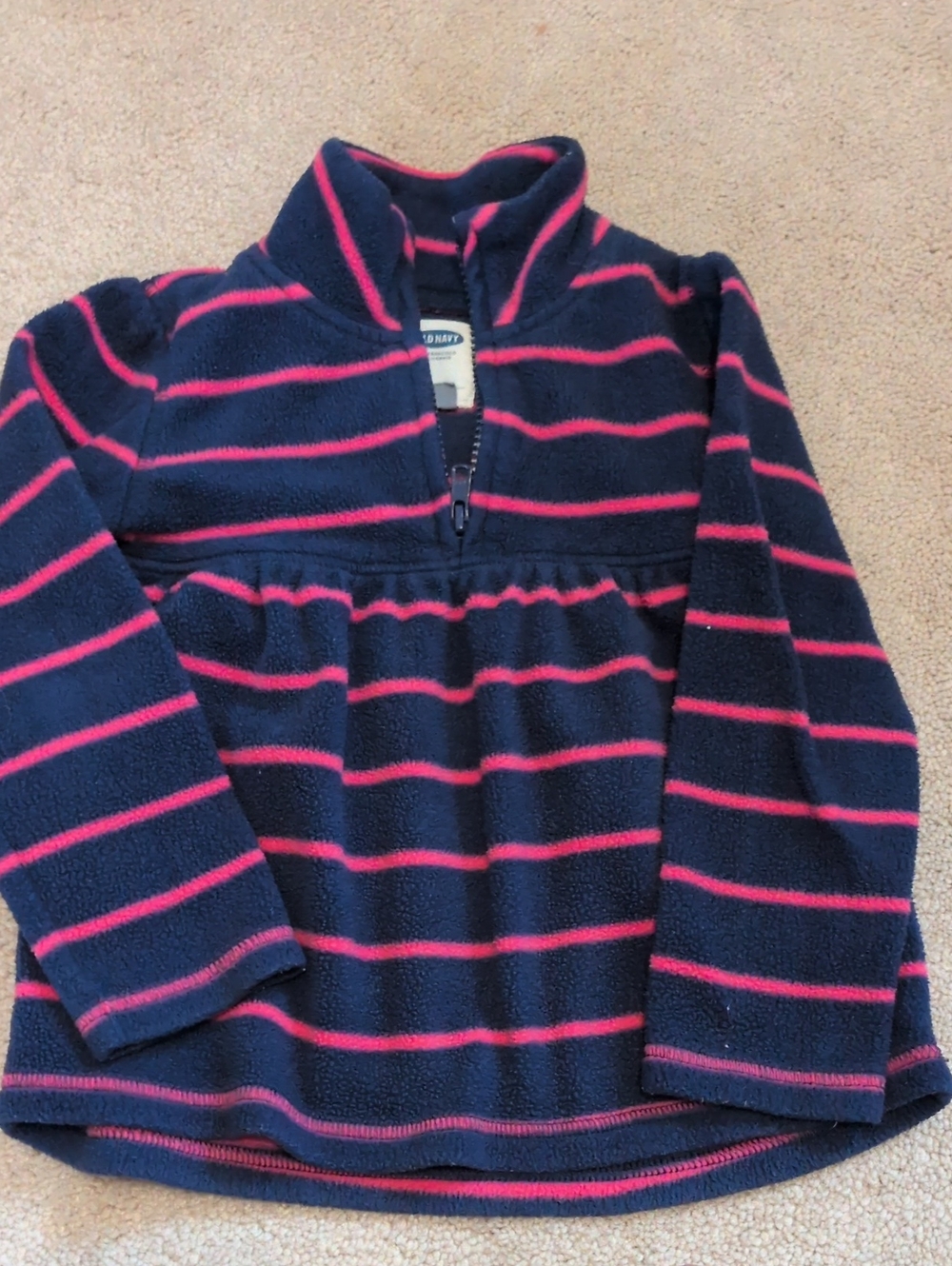 Old Navy - Navy and Pink Striped Fleece Half-Zip Pullover (4T)